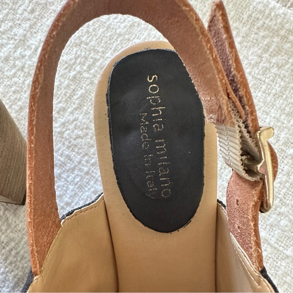 Sophia Milano Block Heels Navy Suede Sandals Slingback Made In Italy 6.5 - Picture 6 of 10